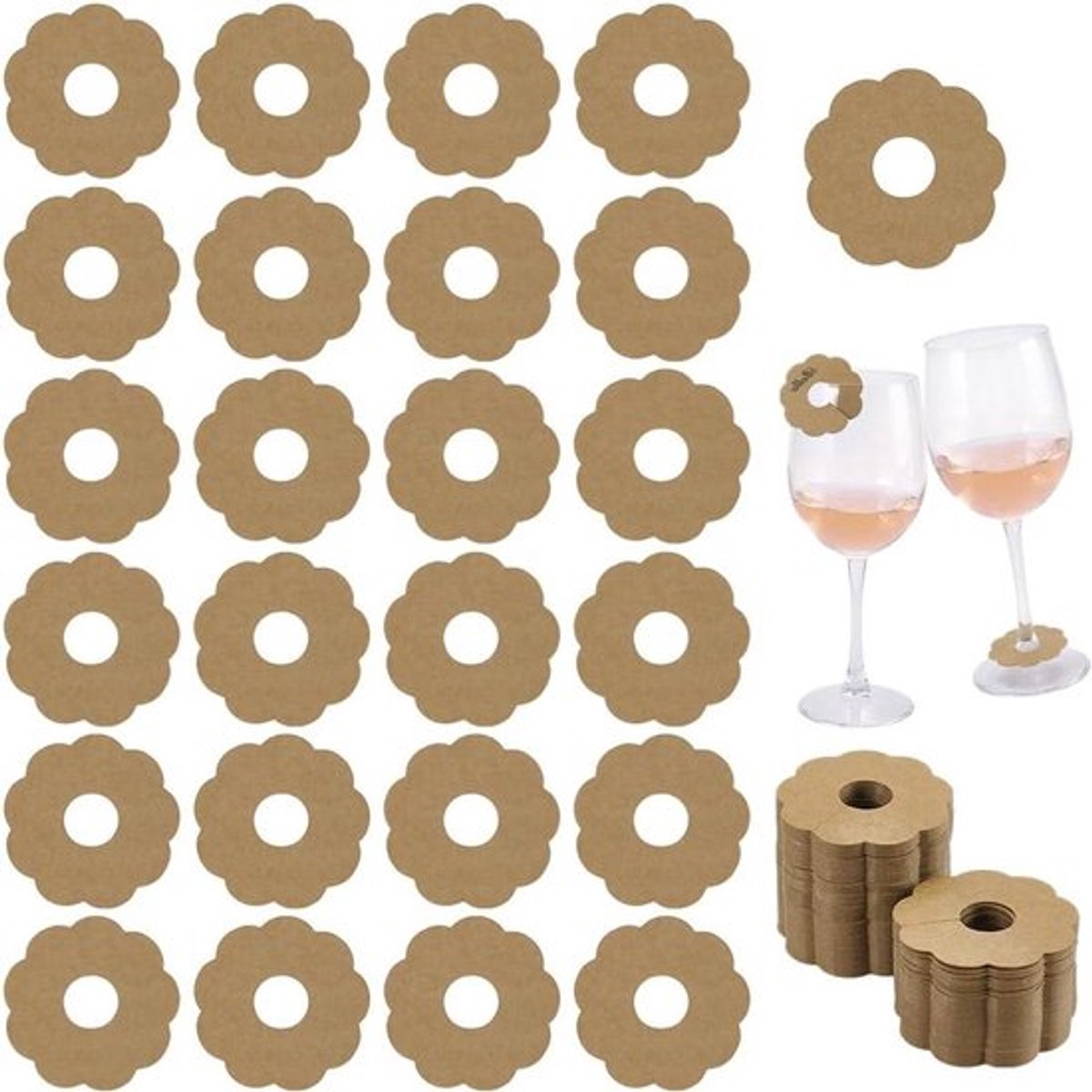 Naambordjes voor wijnglazen - Papier - Bloemenvorm - Marker - Blanco - Hanger - Cocktail - Champagne - Identificatienummer - Feestgasten - Set van 200 - 50 mm