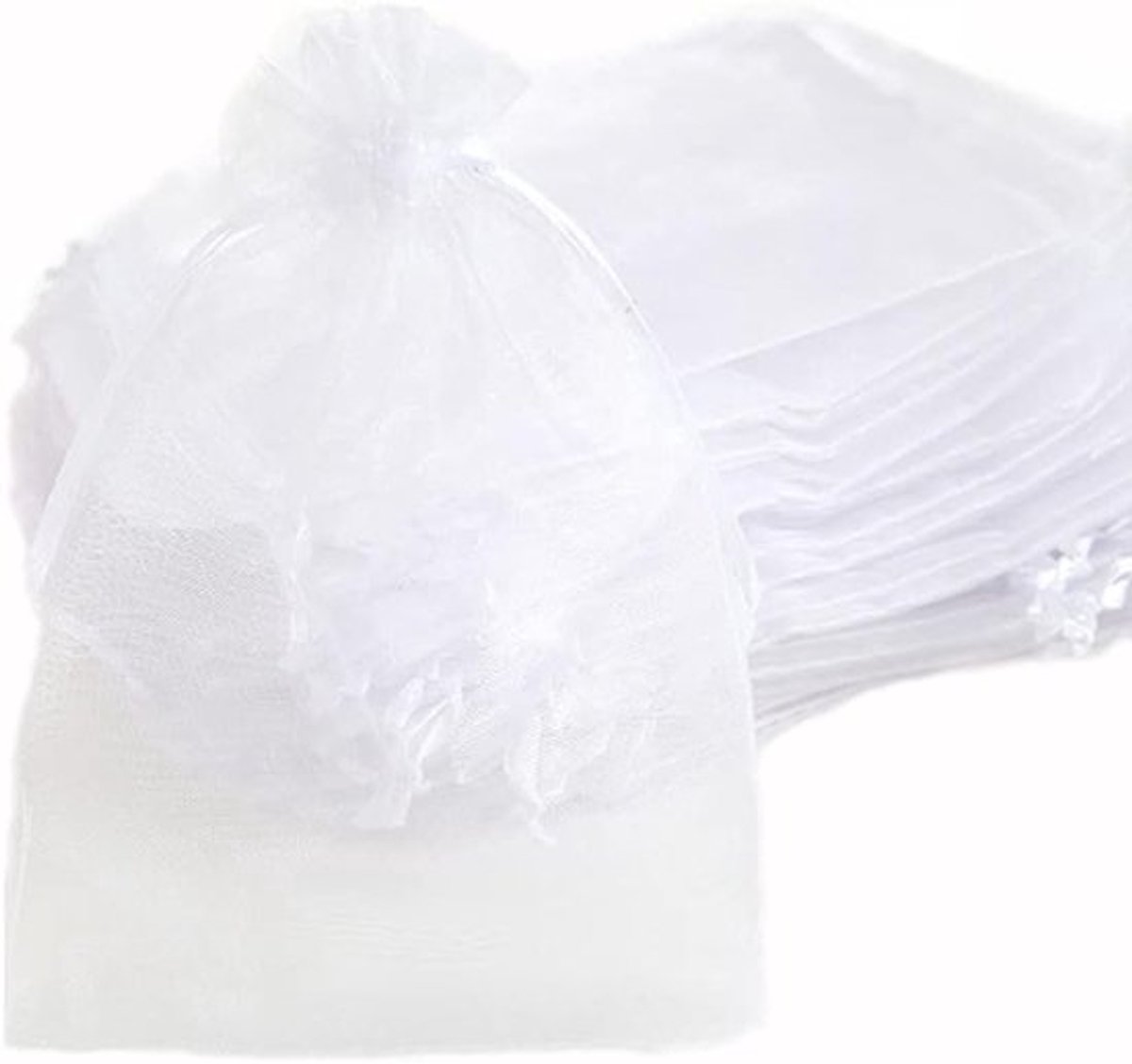 50 Stuks Organza Zakjes met Touwtjes voor Feesten, Bruiloften en Cadeaus - 20 x 30 cm, Wit, Geschikt voor Snoep, Sieraden en Decoratie
