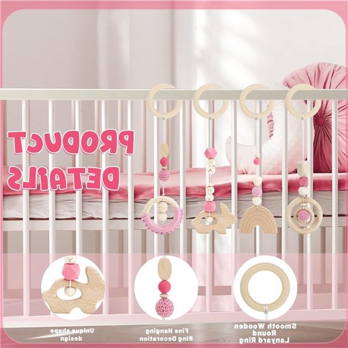Houten Speelboog voor Baby's vanaf 0 Maanden, Activiteitenboog voor Meisjes en Jongens, Speelgoed voor in de Kinderwagen en Autostoel