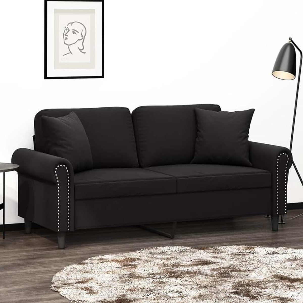 2-zitsbank met sierkussen, zwart, woonkamerbanken, kantoorbanken voor woonkamer, 140 cm, fluweel