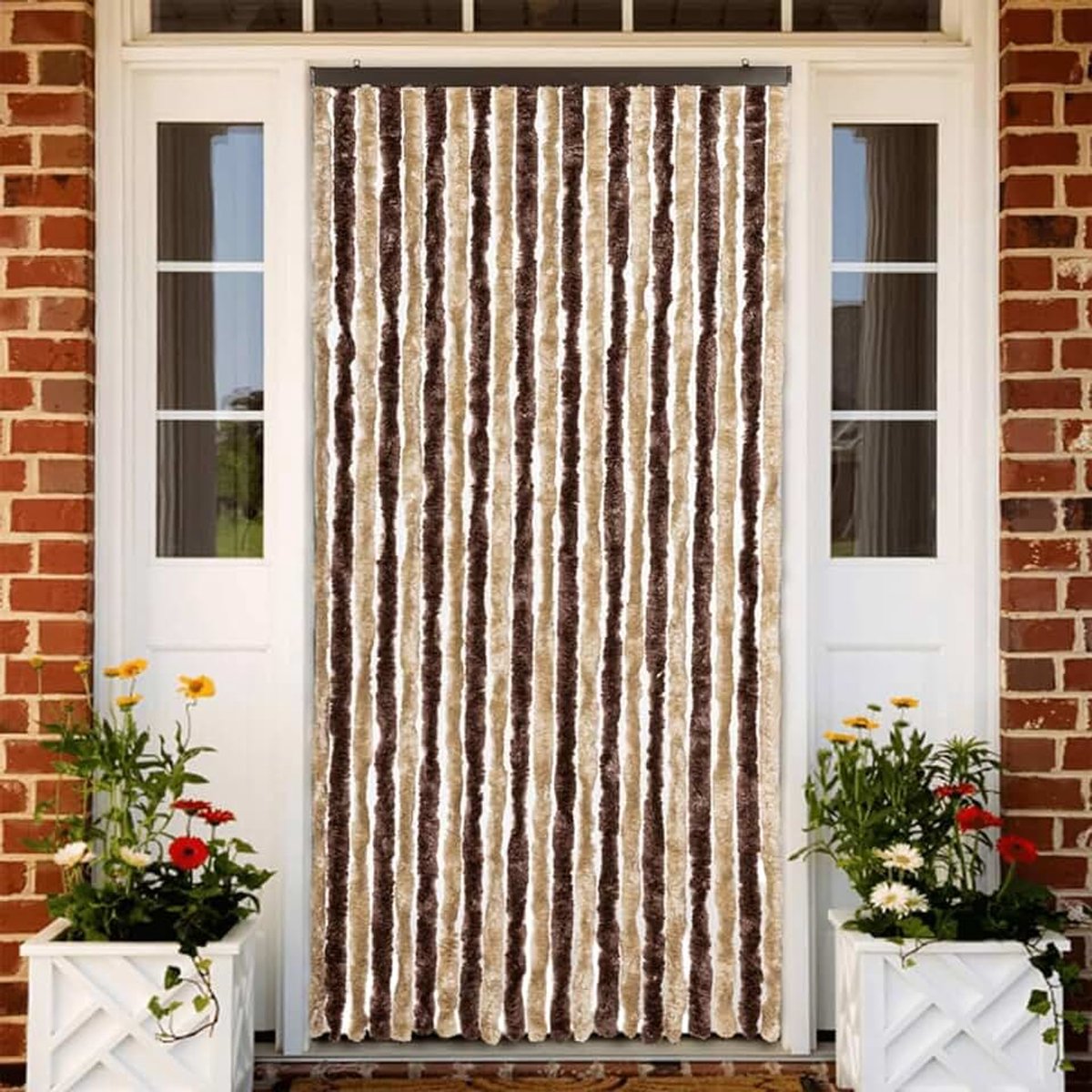Insectenwerend gordijn zachte chenille strengen 90x220 cm beige en lichtbruin vliegen en muggen afwerend voor deuren caravans en huizen