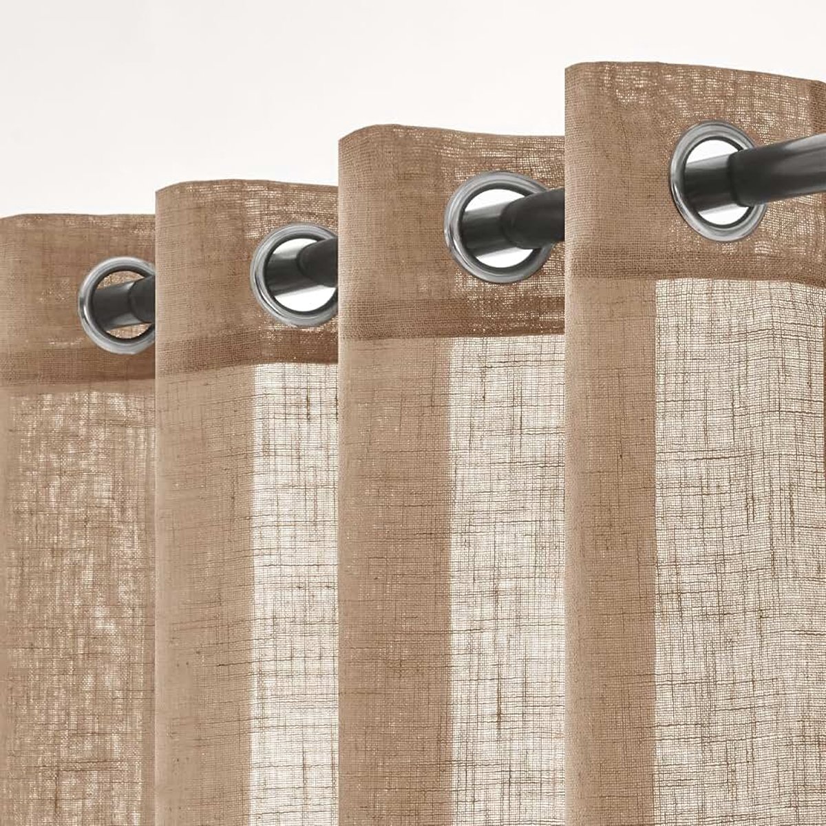 Gordijnen voor binnen, linnen, ogen, 2 stuks, 140 x 260 cm, beige | Lichtdoorlatende stof in linnenlook, decoratieve gordijnen voor woonkamer en slaapkamer, lichtdoorlatend.