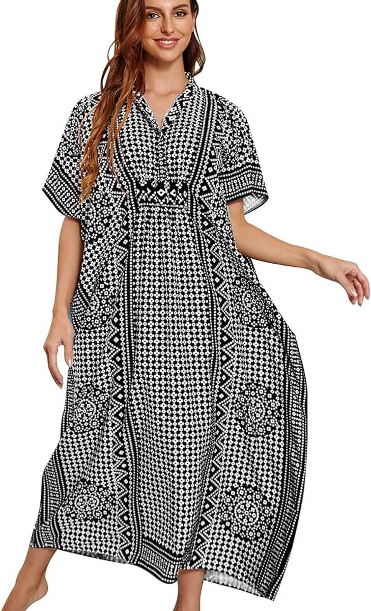 Zomer Lange Kaftan Maxi Boheemse Jurk Strandbedekkingen Bikini Badjas Loungewear One Size