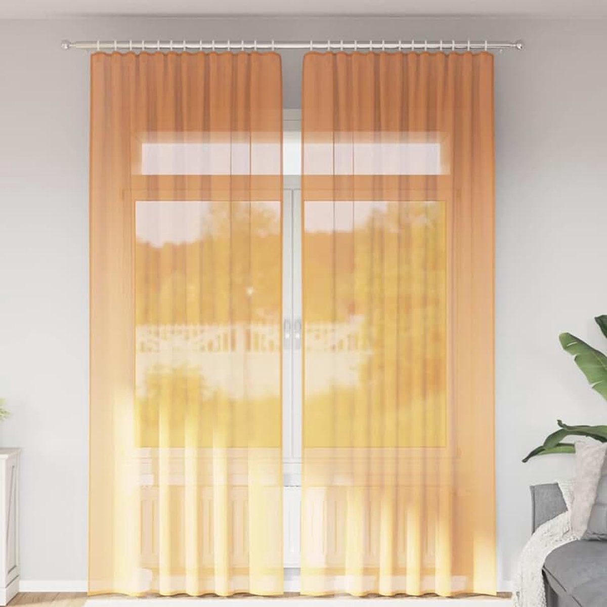 Voile gordijnen met stangzakken 2 stuks oranje, gordijnen verduisteringsgordijn thermogordijn voor slaapkamer 4102195