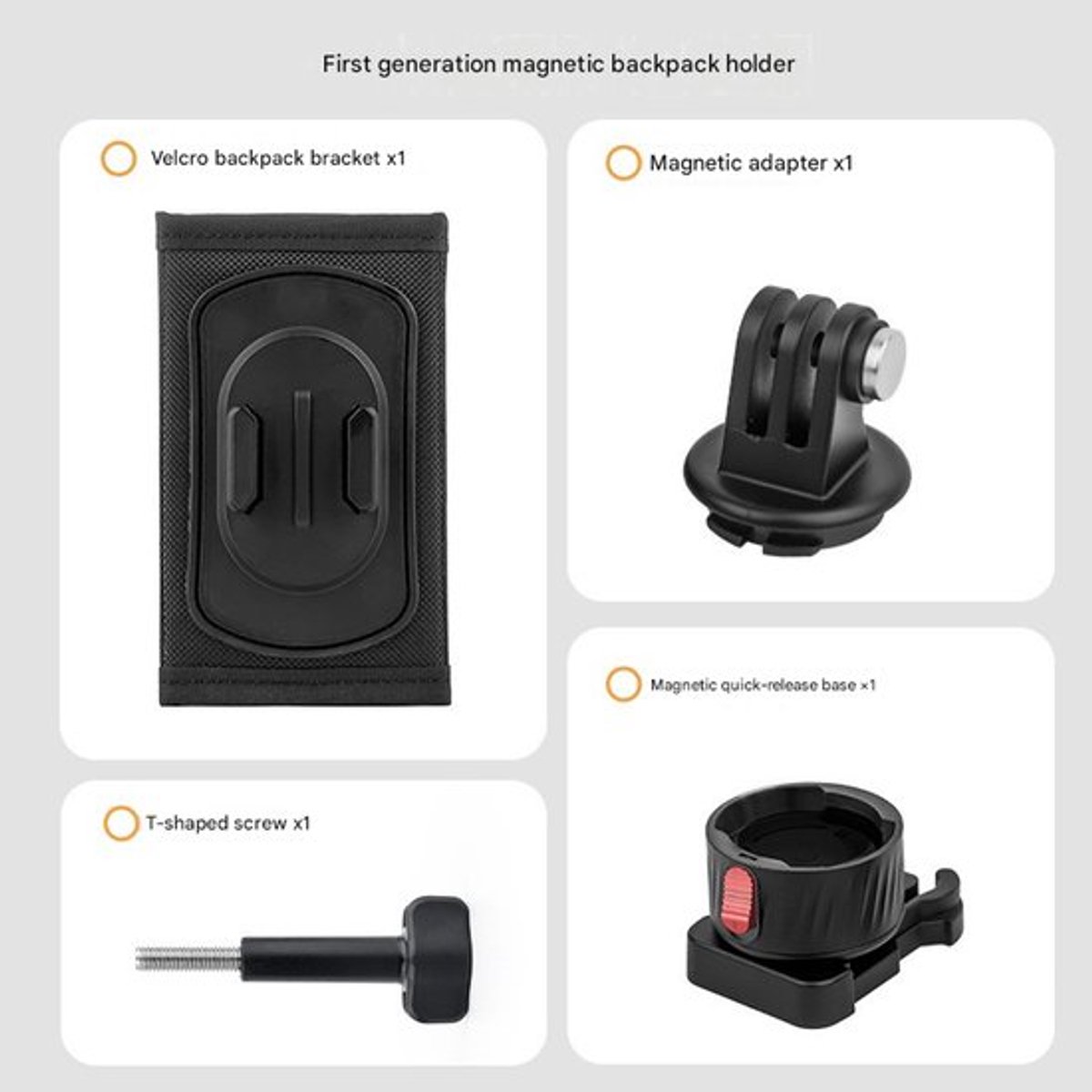 Magnetische, snel te ontgrendelen klittenbandrugzakcliphouder Geschikt voor GoPro-actioncamera's en Geschikt voor DJI Action-buitenopnames.