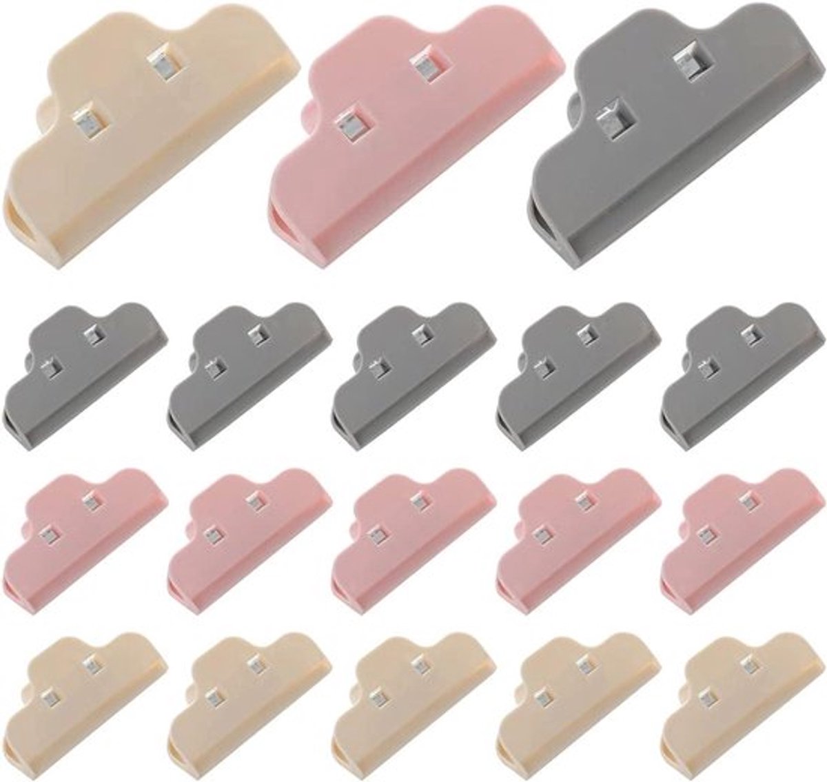 Afdichtingsclips voor Levensmiddelenzakken - 18 Stuks Herbruikbare Gekleurde Kunststof Clips - Opslag Clips voor Zakken Levensmiddelen en Snacks in 3 Kleuren - Handige Clips voor Langer Vershouden van Voedsel