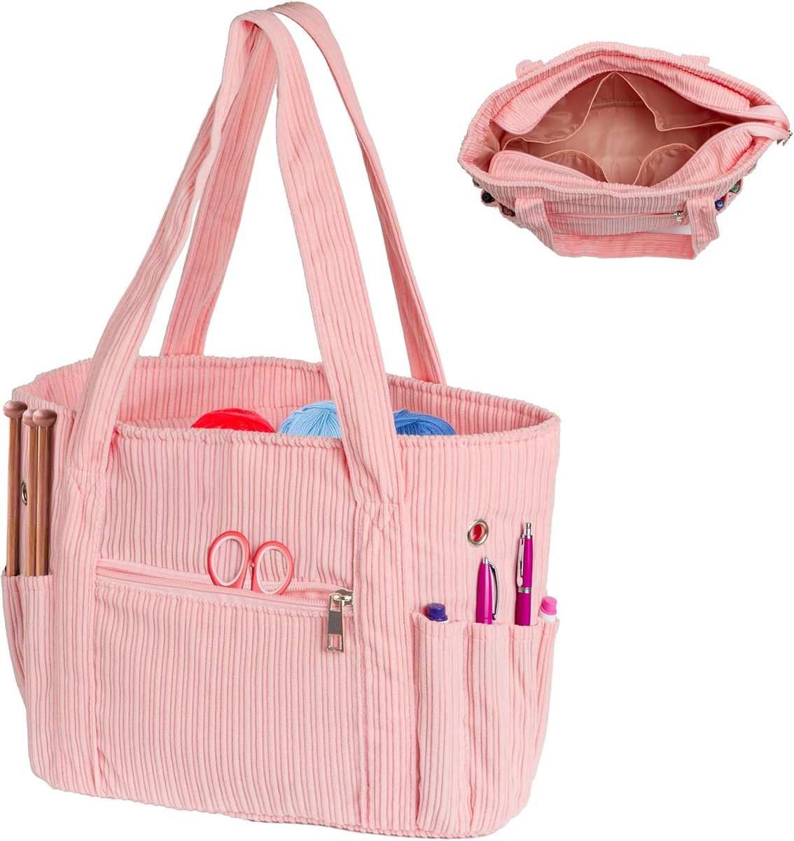 1 Ribfluwelen Garen Opbergtas -Opbergtas voor garen - Brei- en Haaktas voor Naalden en Accessoires - Lichtgewicht Reistas voor Moeders en Vrouwen - Praktisch en Stijlvol - Organisator voor Handwerken - Roze