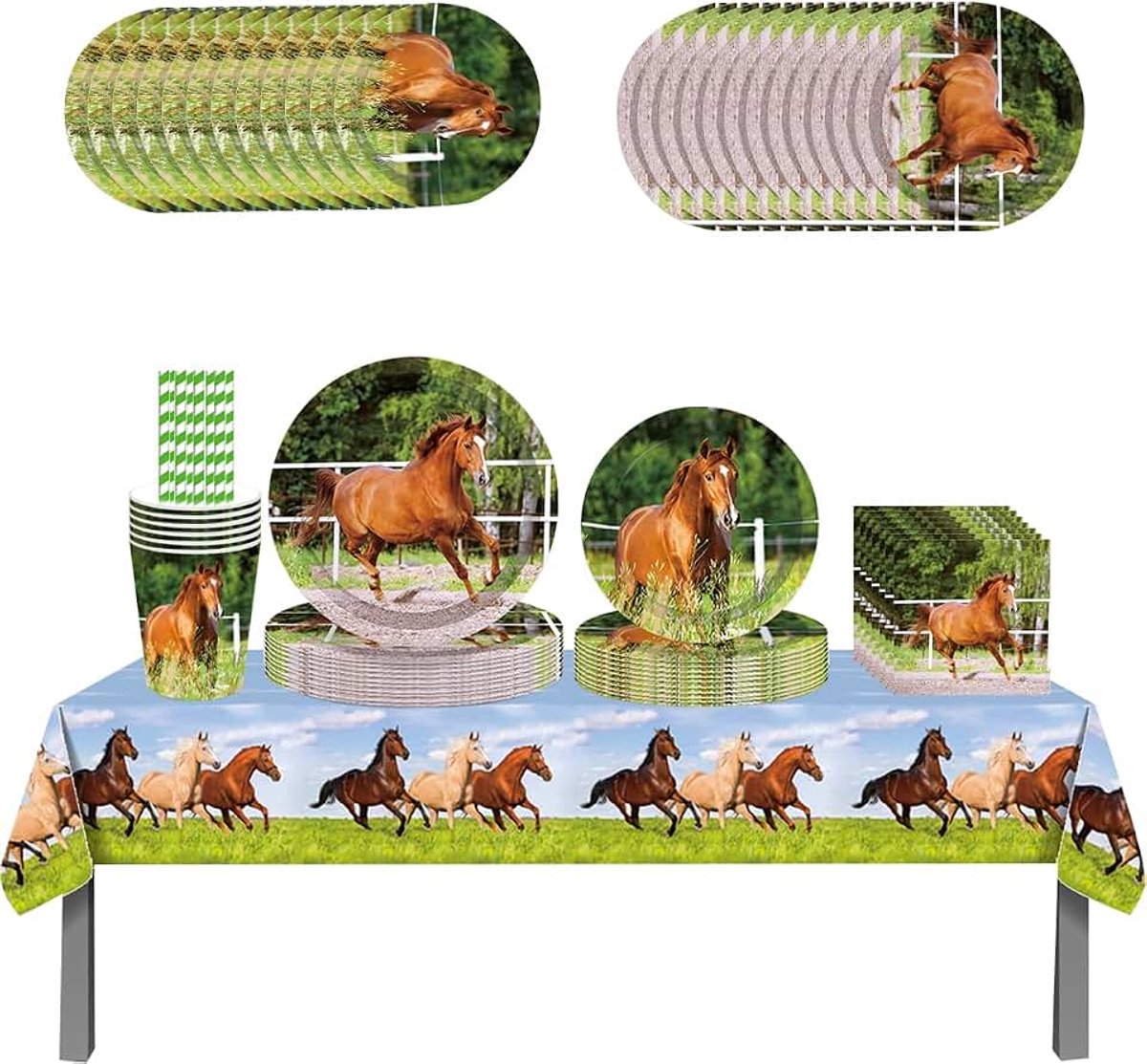 70-pieces partyset, bekers, servetten, rietjes, tafelkleed, verjaardagsfeest