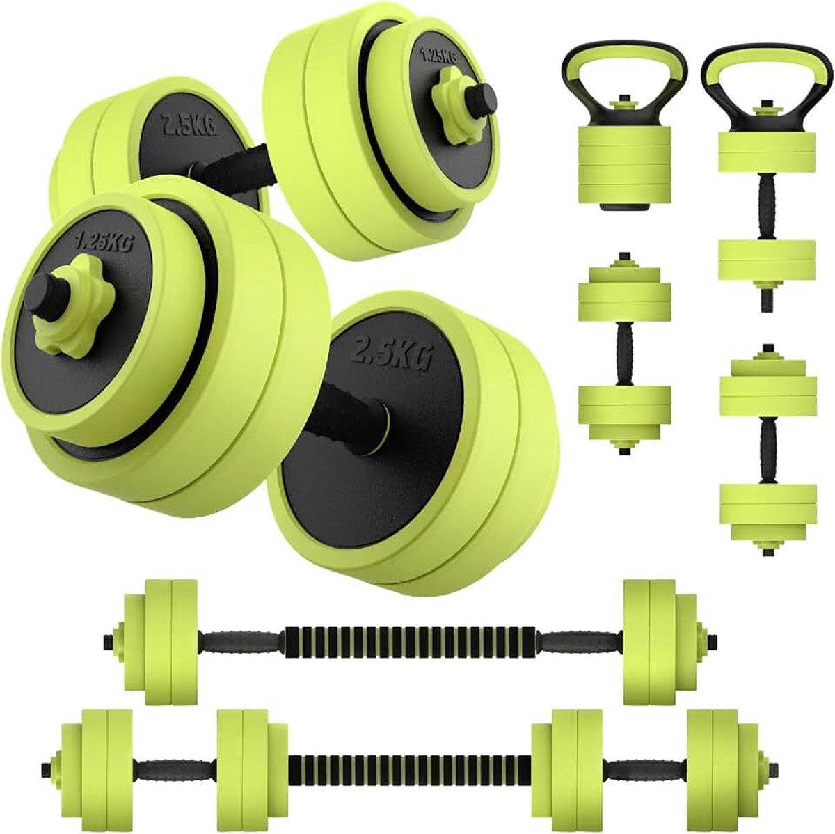 4 in 1 Hantelset, Hanteln Set verstellbar 20kg,Liegestütze & Kettlebell, Dumbbell Set met verbindungsrohr, Kurzhantel & Langhantel voor Heimfitness