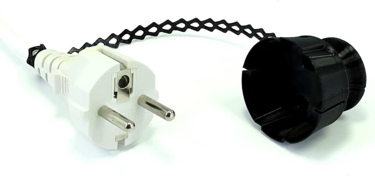Stopcontact, snelle veilige bediening, stofbescherming, inzetstuk voor stopcontacten, werkplaats, keuken, bij spatwater, spaanders, vuil (1, zwart, Schuko-stekker CEE 7/4 + bevestigingslip)