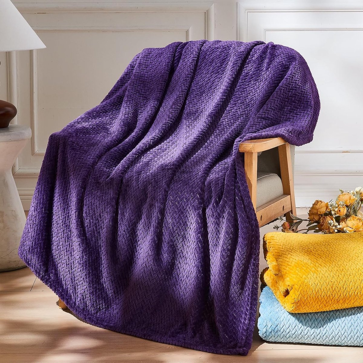 Super zachte plaid donkerpaars premium zijdeachtig flanel fleece bladeren patroon lichtgewicht bed deken alle seizoenen gebruik (donkerpaars, gooien (127 x 152 cm)