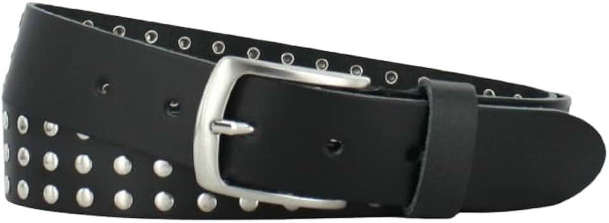 Heren/Dames Riem 4cm | Met Studs | Kleur: Navy | Riemmaat: 115 (totale lengte: 130cm) | 100% Echt Leer | Nikkelvrije gesp