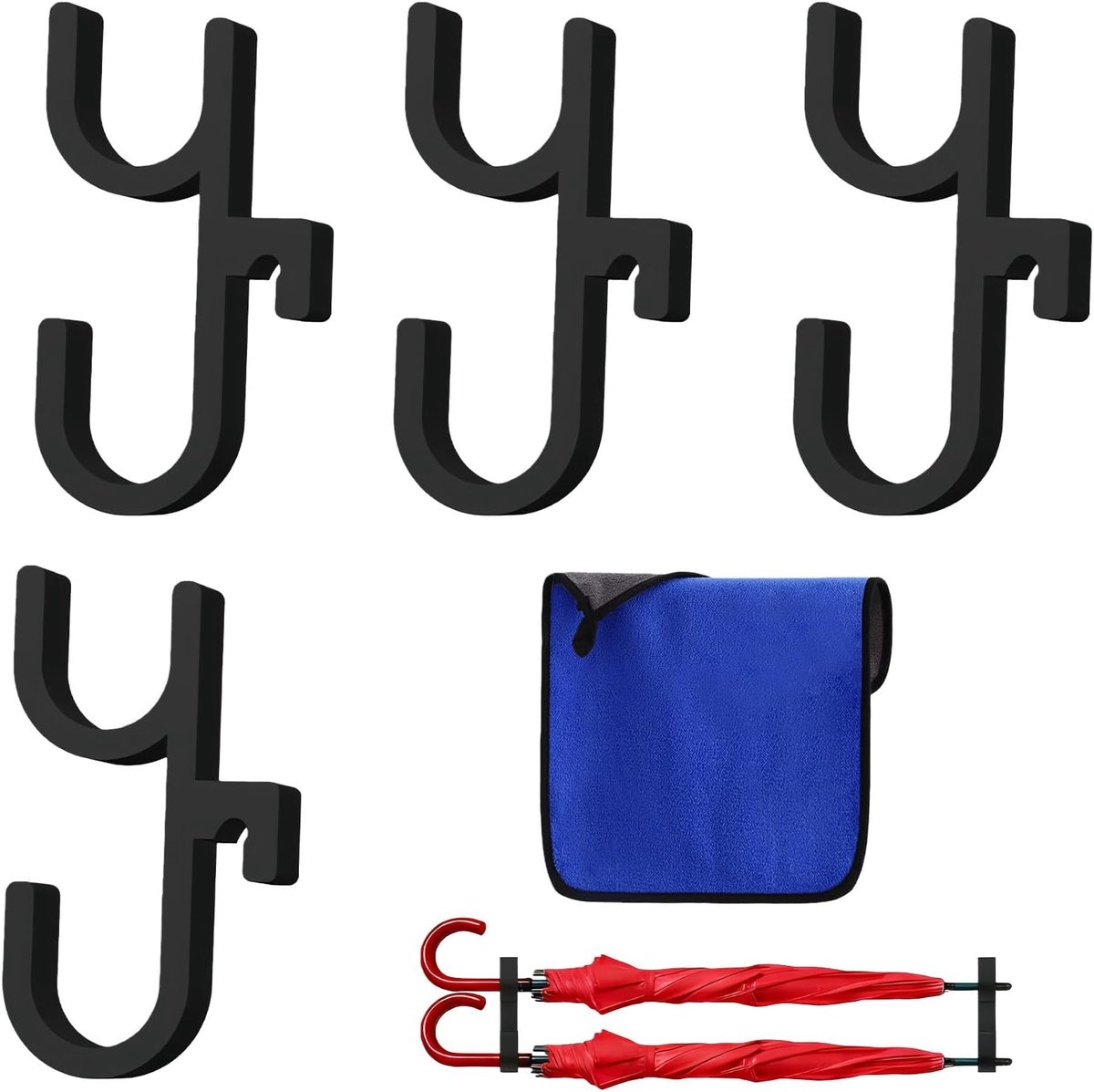 Paraplu Haken Set voor Achterbank, 4 Stuks Dubbele Autohaken met Reinigingsdoek, Compacte Opbergoplossing voor Paraplu’s en Accessoires