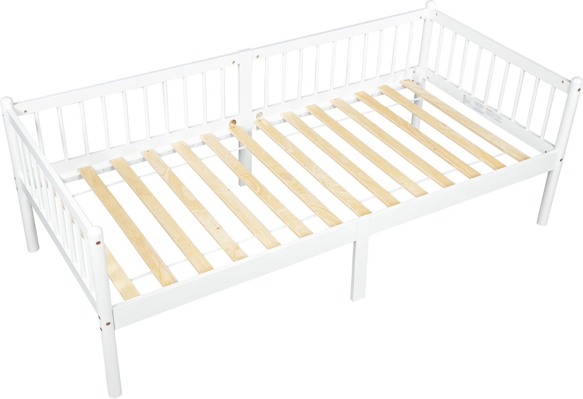 Dagbed - Slaapbank - Logeerbed - Houten Bed - Grenenhout - Uitvalbeveiliging - 14 Latten - Stabiel - Slaapkamer - 90x200 cm - 1 Stuk - Wit