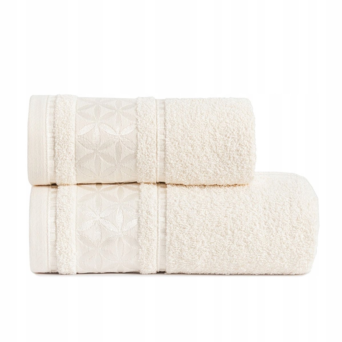 Crème badstof handdoek 50x90 cm - zacht, absorberend, met decoratieve rand