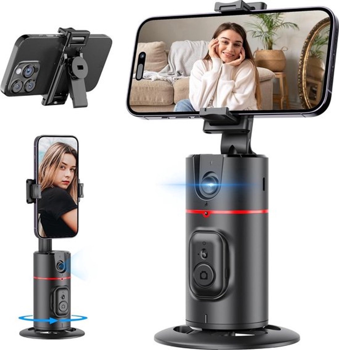 Mobiele telefoon statief - met automatische gezichtsherkenning - 360° Rotatie Tracking Statief - Selfie Stick-statief met Bluetooth afstandsbediening - Gebarenbesturing - voor vlog/Tik Tok live video-opname - Gimbal-stabilisator
