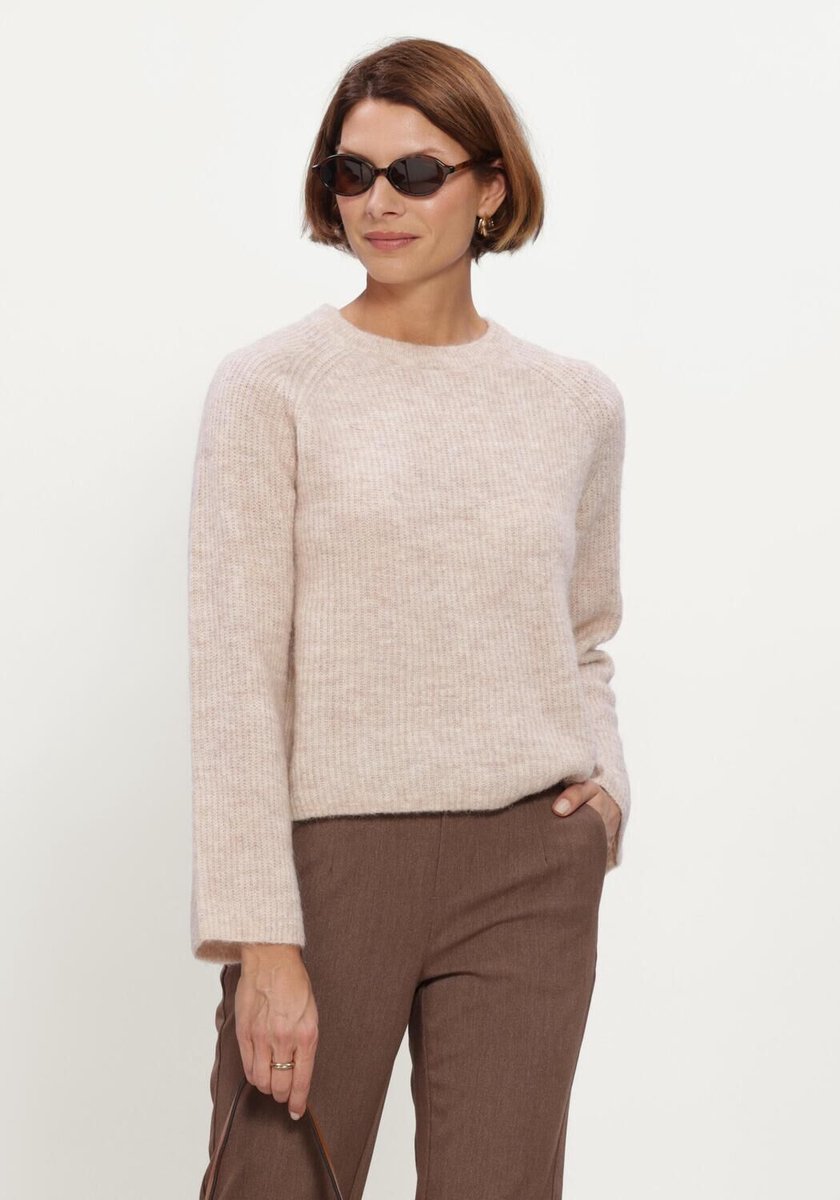 Object Objagate O-neck L/s Knit Pullover Noos Truien & vesten Dames - Sweater - Hoodie - Vest- Beige - Maat L