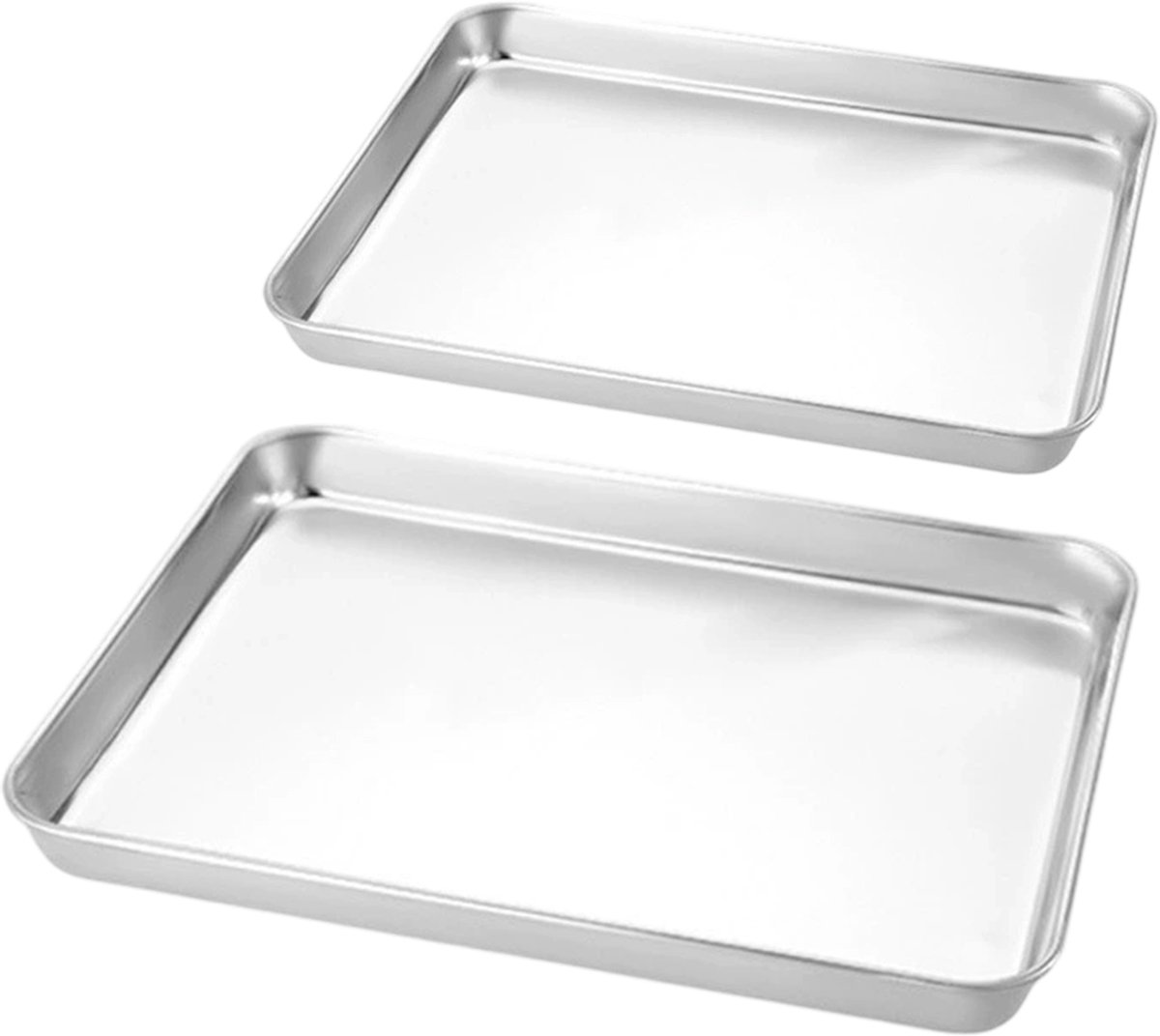 RVS Dienblad Set - 2-delige Roestvrijstalen Schalen - Voor Serveren, Voorbereiden en Stomen - Vaatwasserbestendig - Zilver