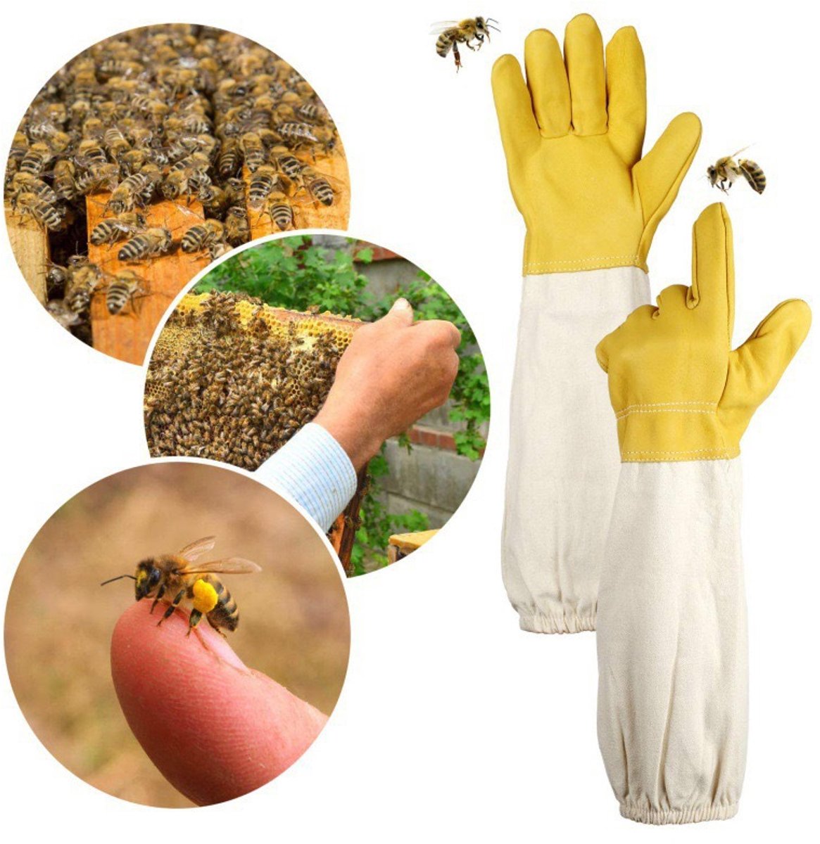 Imkerhandschoenen van geitenleer - Beschermende imkerhandschoenen met lange mouwen van canvas - Te dragen in combinatie met beschermende kleding (geel) - XL