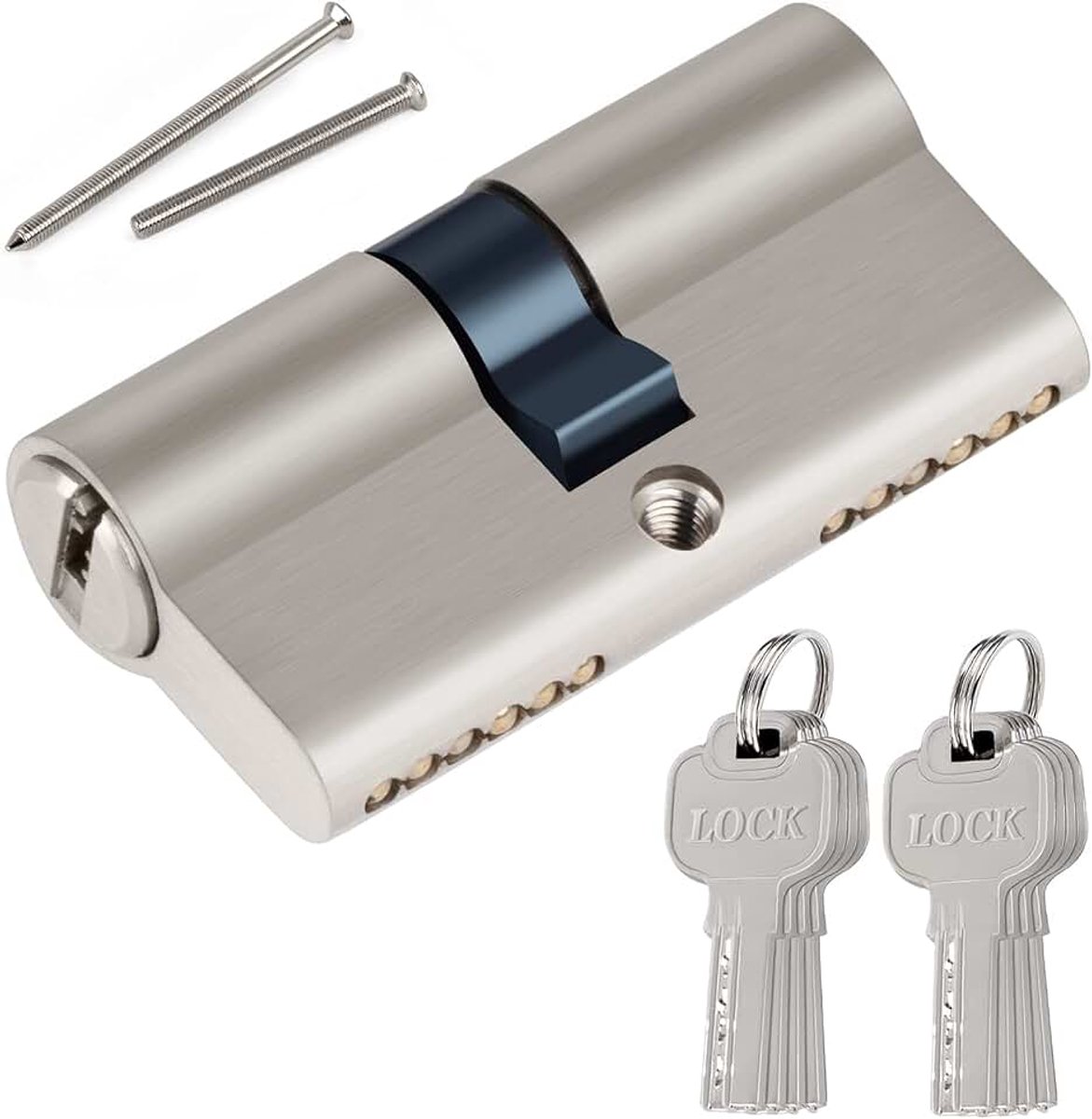 Sluitcilinder 30/30, 60 mm cilinderslot met 8 sleutels | zinklegering, onbreekbaar, zacht openen, met 2 bevestigingsschroeven, voor binnen- en buitendeuren, eenvoudige montage