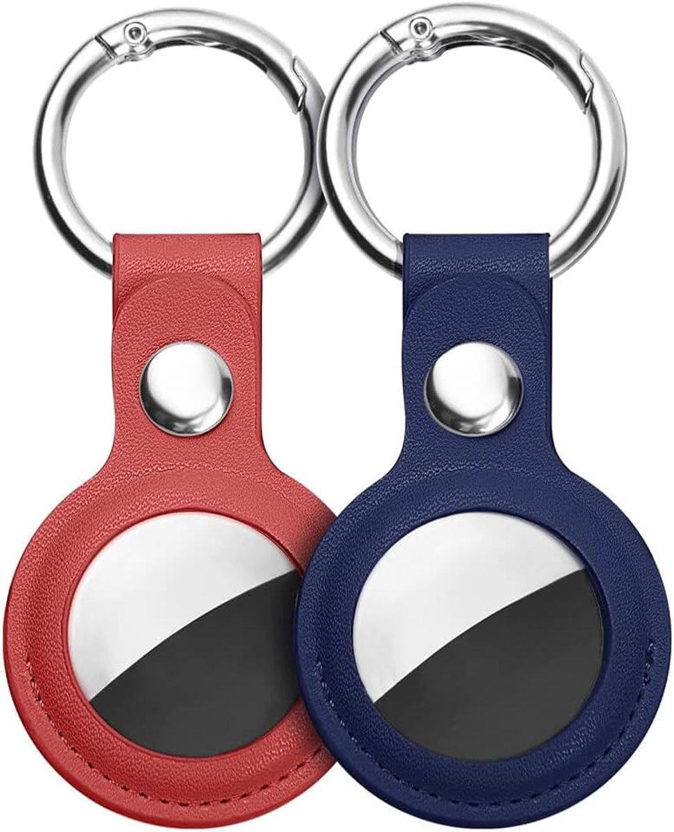 Houder voor Apple AirTag Sleutelhanger, 2 stuks, PU-lederen, Kras | Trackerhoes Locatorhoes voor Halsband voor Hond en Kat, Sleutelzoekerhoes, voor Sleutels, Bagage