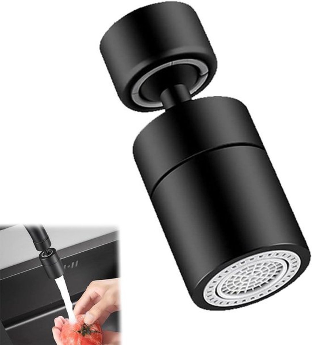 Draaibare Kraanopzetstuk voor Keuken en Badkamer Wastafel, Zwart, Verbeterde Kraansproeier met 360° Draaibare Uitloop