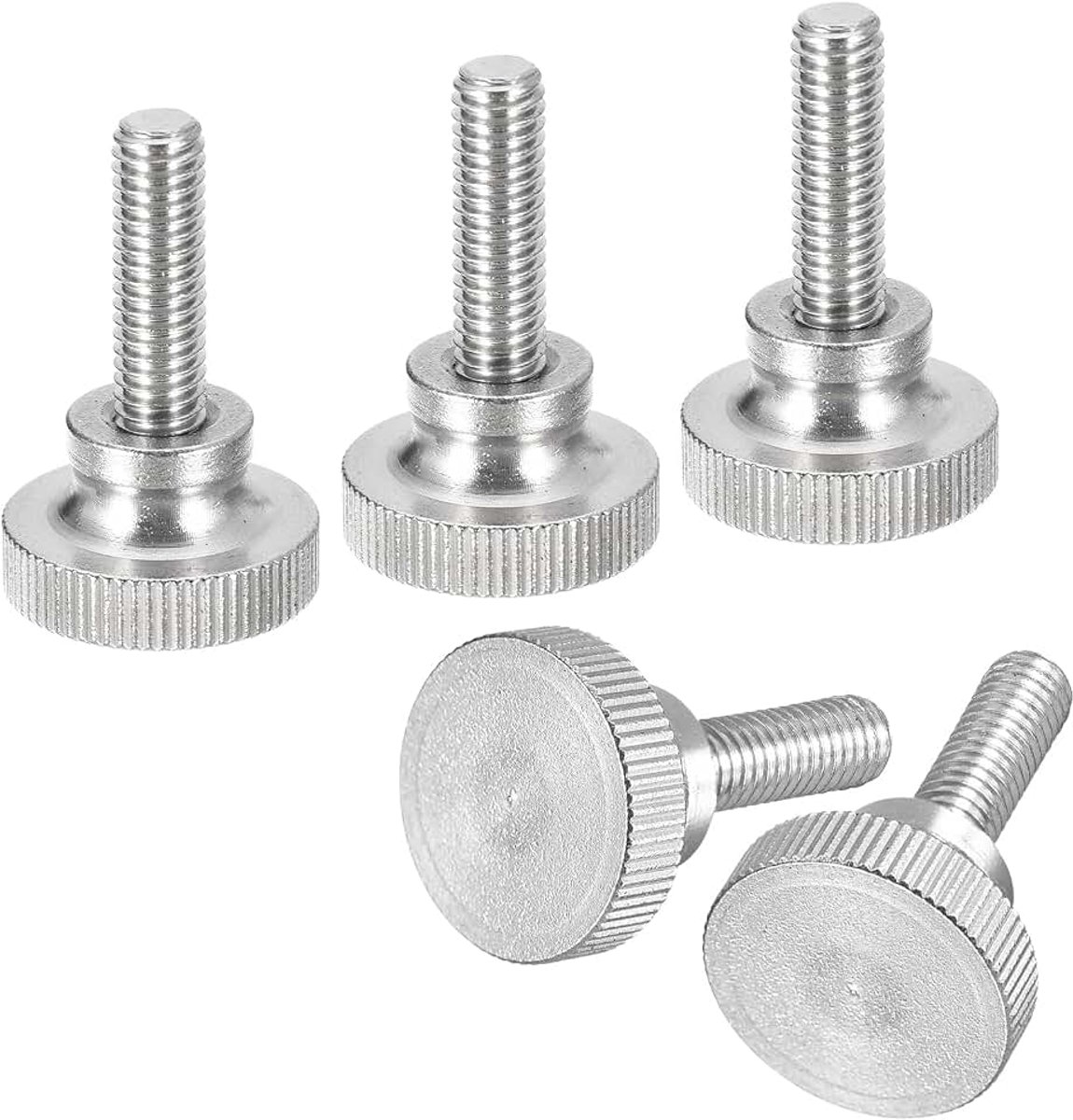 M6 x 20 mm gekartelde kopschroeven, 5 stuks schroeven voor platte gekartelde kopschroeven van roestvrij staal 304 met schoudergreepknoppen