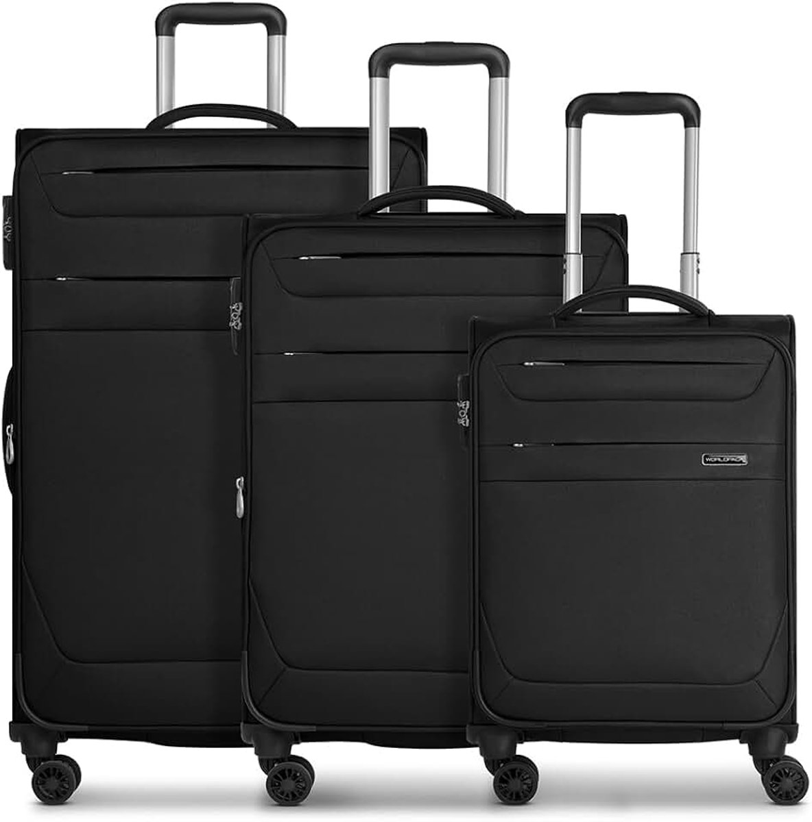 Zachte bagagekoffer-set 3-delig | Reistrolleys van hoogwaardig, robuust polyester materiaal | voor dames en heren | 4 dubbele wielen & TSA-slot | Chicago-serie, zwart, Kofferset (3-teilig