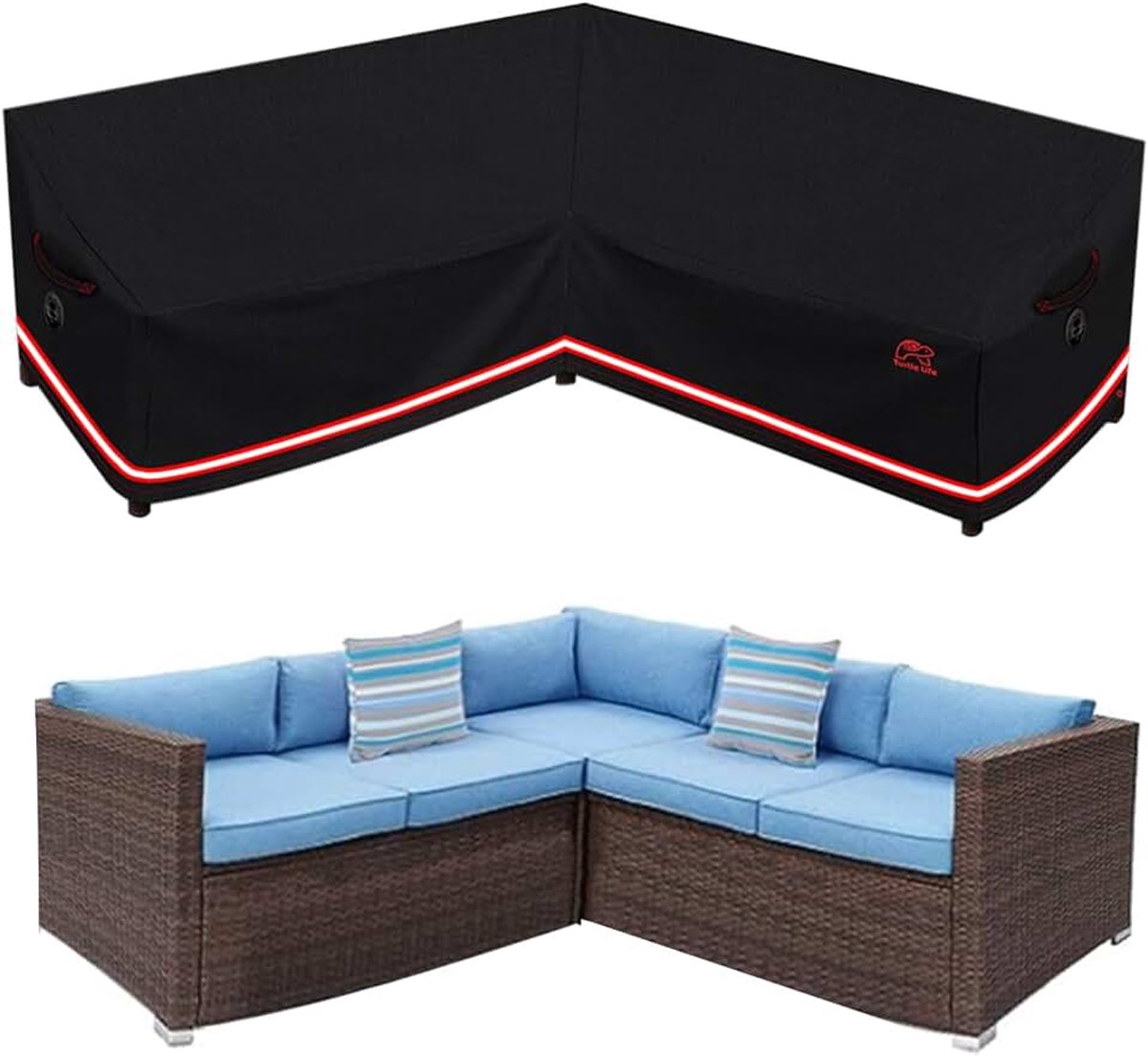 Life V-Form Tuinbankhoes, Outdoor Bank, Waterdicht voor Hoeklounge, Zwart, 228 cm x 86 cm x 86 cm