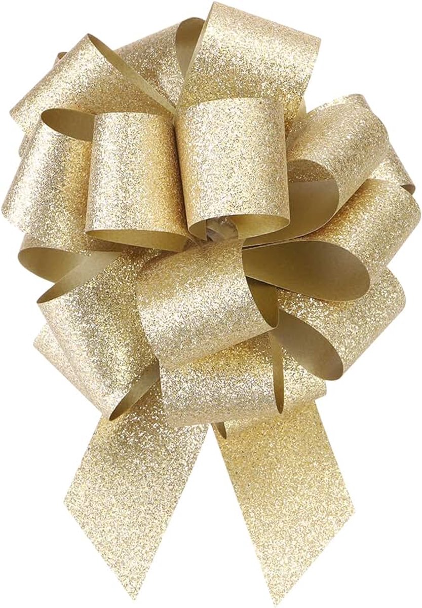 Strikken, satijnen lint, zijdelint, glitter, auto, grote trekstrik, cadeauverpakkingsstrikken voor kerstbloemen, geschenken, verjaardag, bruiloft, goud, 20 stuks 15 cm, goud