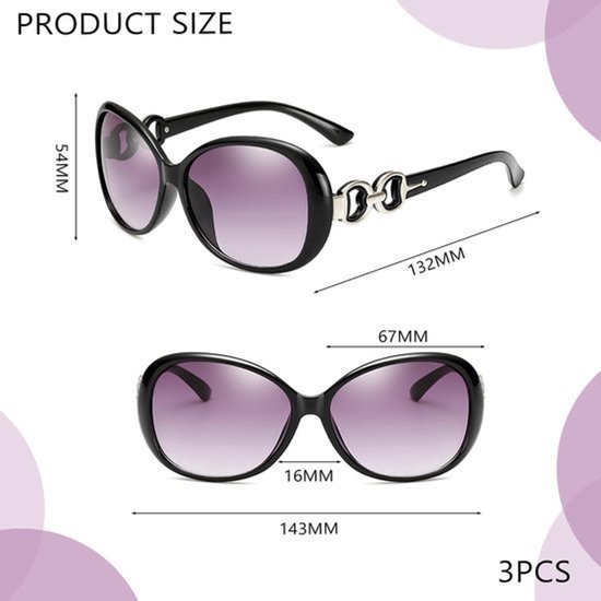 Zonnebril Retro Oversized - 3 Paar - Gepolariseerde Zonnebril - UV400 Bescherming - Anti-Glare - Grote Frame - Zonnebrillen — afbeelding 3