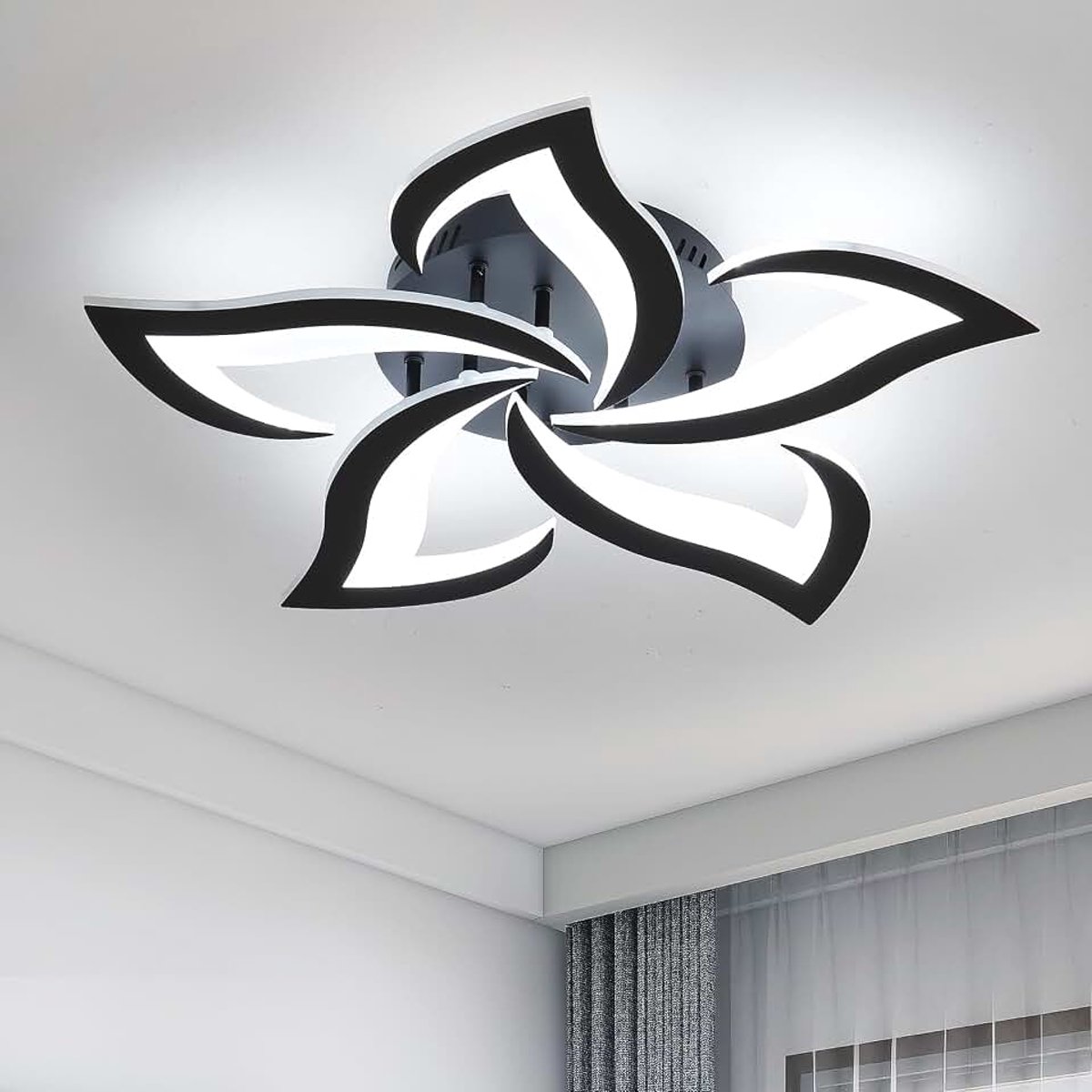 Moderne Led Plafondlamp, 60W Creatief Petal Plafondlamp Ontwerp, Koel Wit Licht 6000K Acryl Plafondlamp, voor Woonkamer Slaapkamer Studie (Diameter 60cm, Zwart) | Acryl plafondlamp, voor slaapkamer, kinderkamer, werkkamer, woonkamer