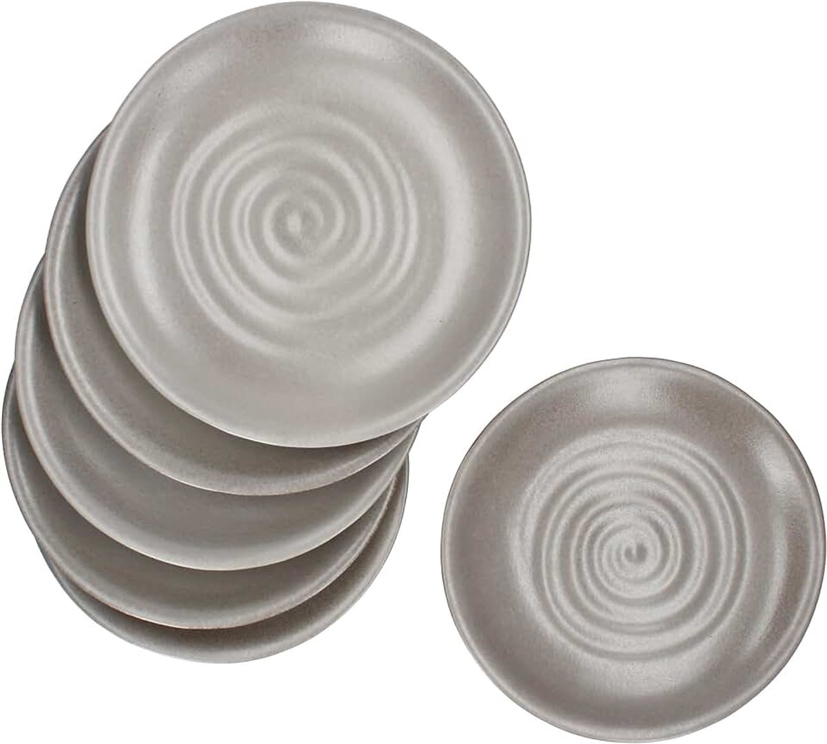 Clay Grey Set van 6 platte borden, Ø 27,5 cm, eetborden van aardewerk, grijs met werveldecoratie, voor 6 personen, grote borden voor hoofdgerechten, om te grillen