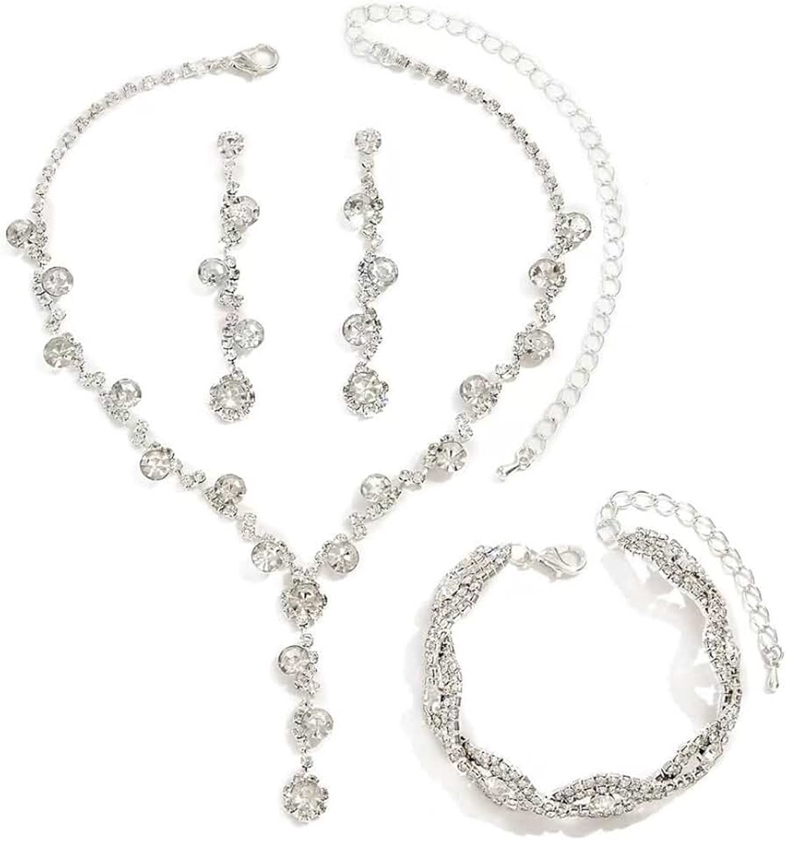 3-delige sieradenset voor bruiloft, halsketting, armband, oorbellen, bruiloft, bruidssieraad, traanketting, bruidssieraden, voor ceremonie, feest