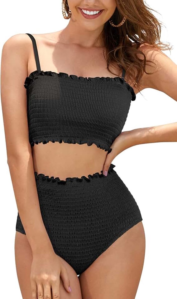 Dames Bandeau bikiniset tweedelig gesplitst badpak bikinibroekje met hoge taille