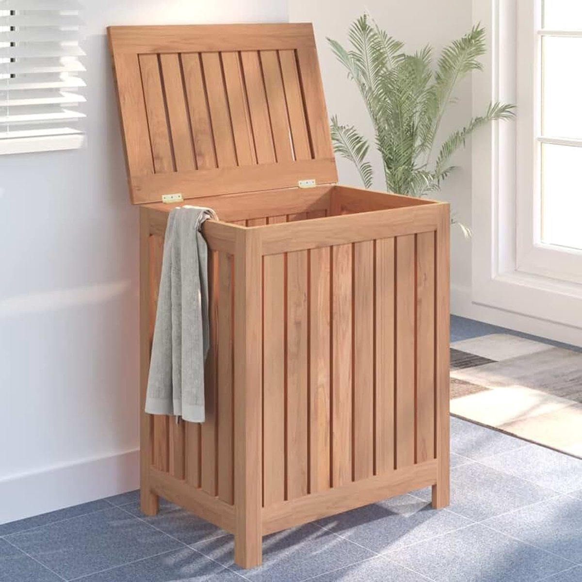 Wasmand wasbox wasverzamelaar wasmand waston wasmand wasverzamelaar kist ton badkamer massief hout teak 50x35x60 cm