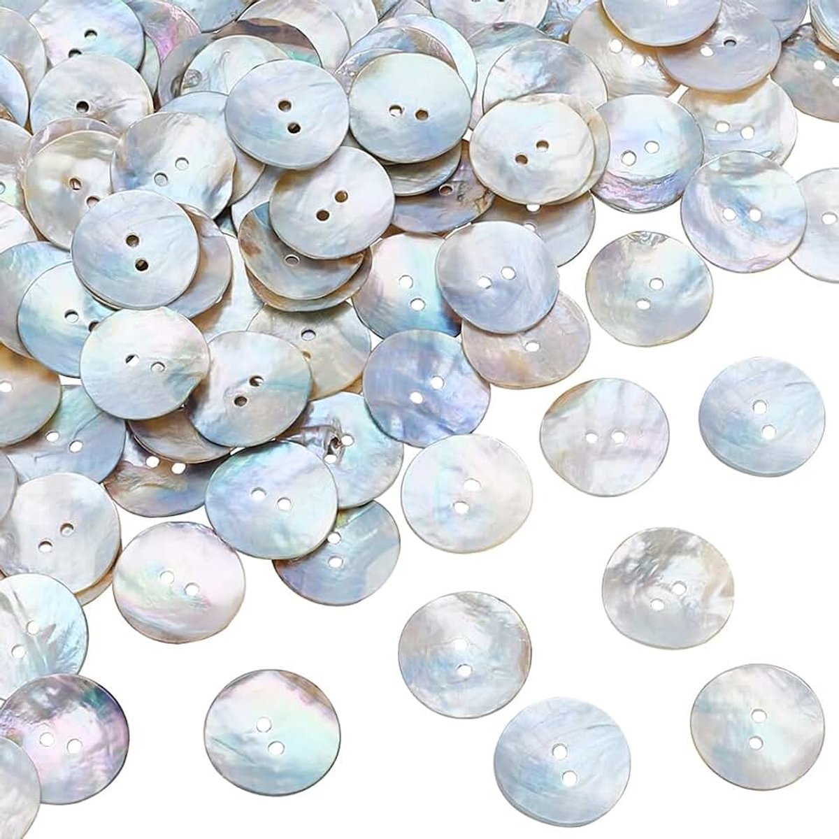 PandaHall 100 stks 20mm Natuurlijke Shell Knoppen Diverse Kleur 2-Gaten Ronde Parel Naaiknoppen voor Kleding Jassen Suits Jassen Shirts Ambachten Bruiloft Kerst DIY Decoratie, 1 mm dik
