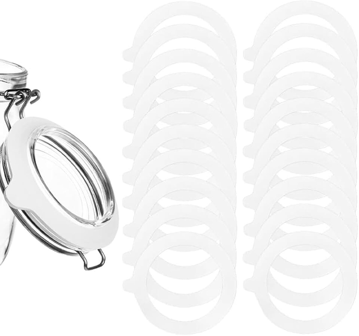 Ringen voor glazen, 20 stuks siliconen glasafdichtingen, siliconen afdichtring, vervanging, lekvrije dingen voor inmaakpotten, wit, binnendiameter 6,8 cm