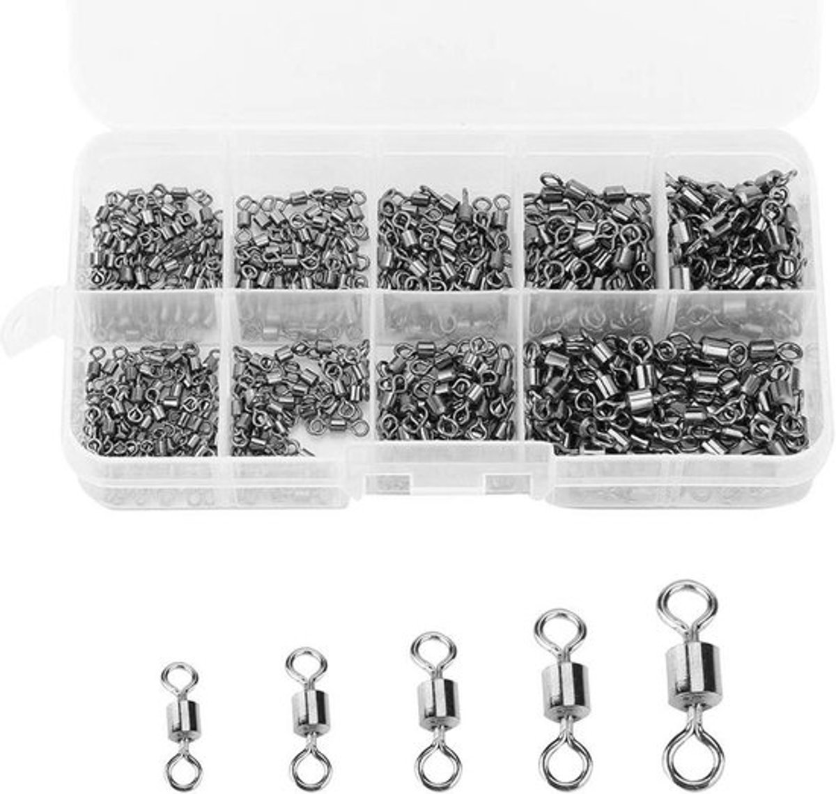 Viswartel set - Roestvrij staal - Roll swivel snap - Lager wartelaansluiting - Vissen terminal - Geschikt voor - Zilver - 210 stuks vissen swivel.