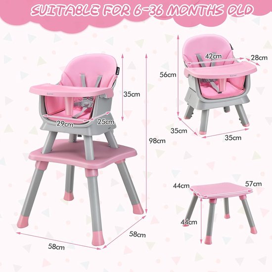 Kinderstoel met Tafel - Babystoel Kinder eetstoel - Veilig Eten en Spelen - 6-in-1 Multifunctioneel — afbeelding 3