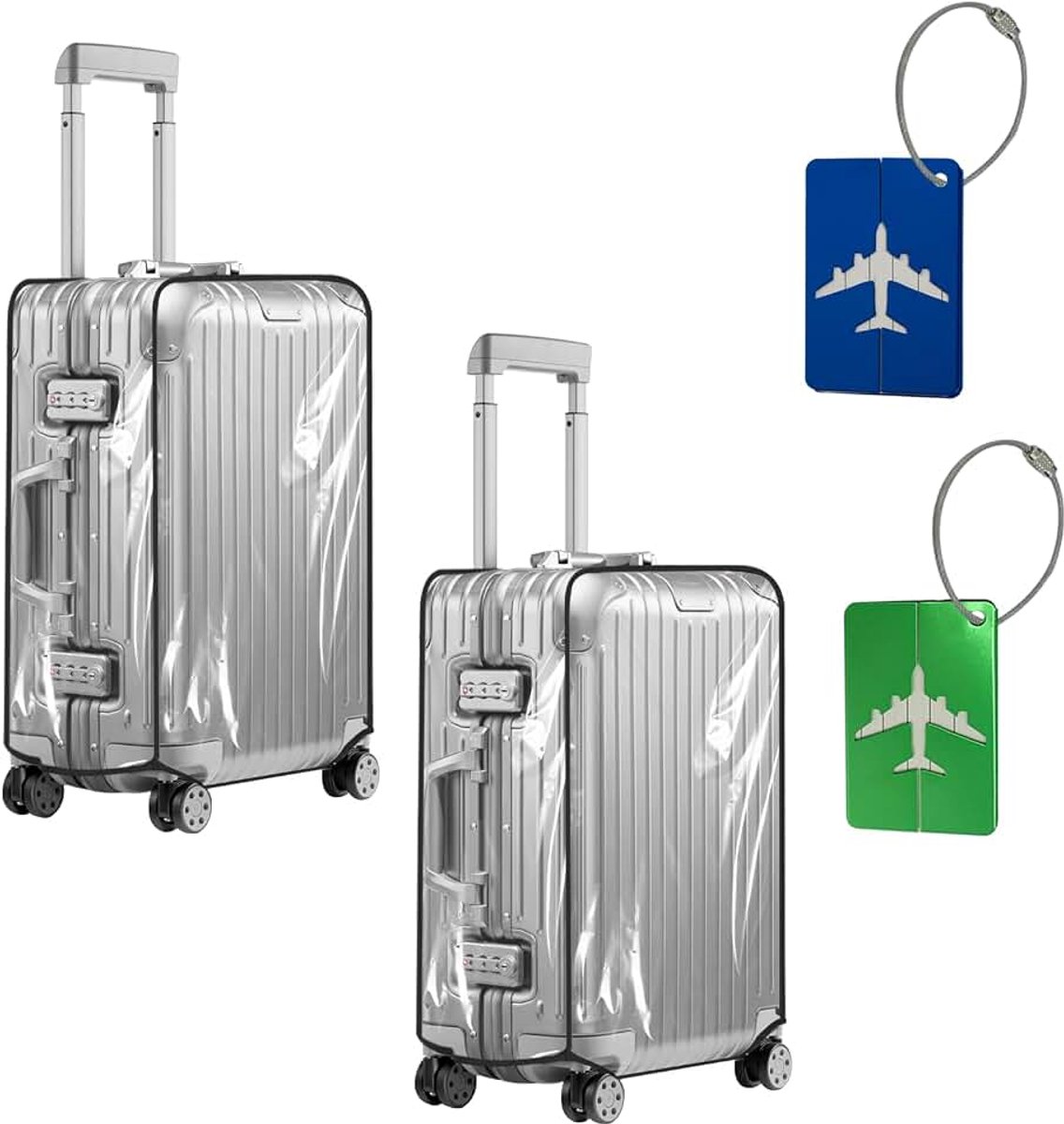 Kofferhoezen, transparante beschermhoes met kofferhanger, stofdicht, waterdicht, zwarte rand, reiskofferbeschermhoes, bagagehoes voor reizen, transparant, 24 Zoll, Classic