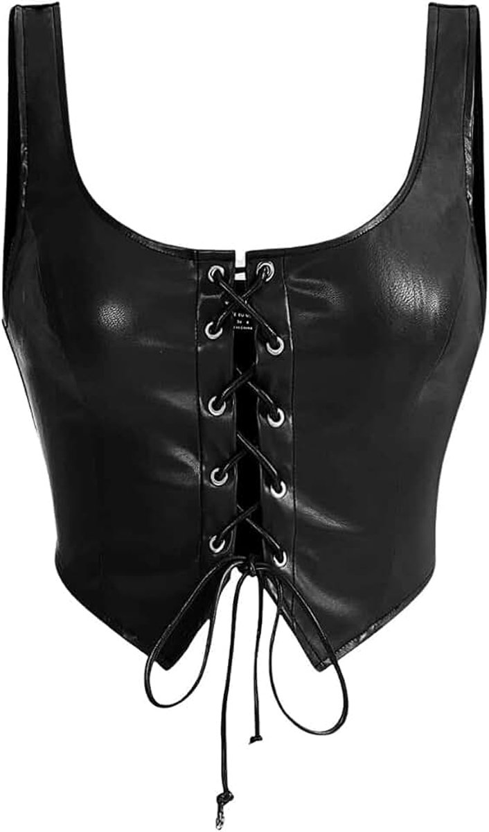 PU lederen top dames sexy korset top tanktop met vierkante hals Y2k tops western outfit zomertop rave outfit partytop