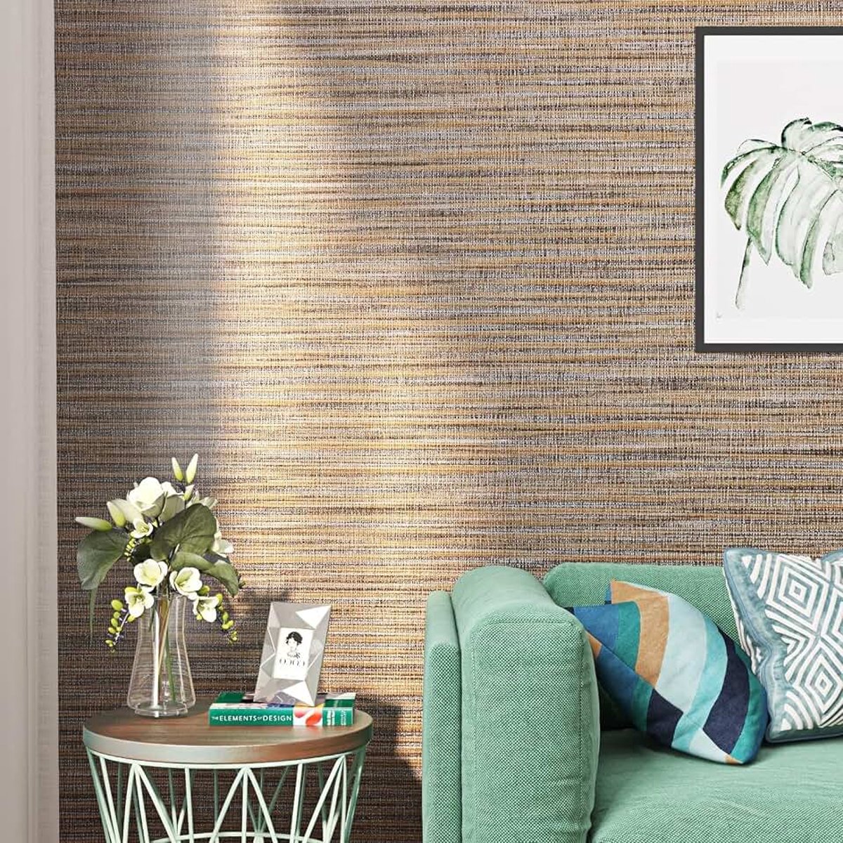 Vintage Zelfklevende Folie Bruin Goud Voor Meubels - Behang Bruin Gestreept Woonkamer Linnen Look Textiel Structuur 40CM x 2M
