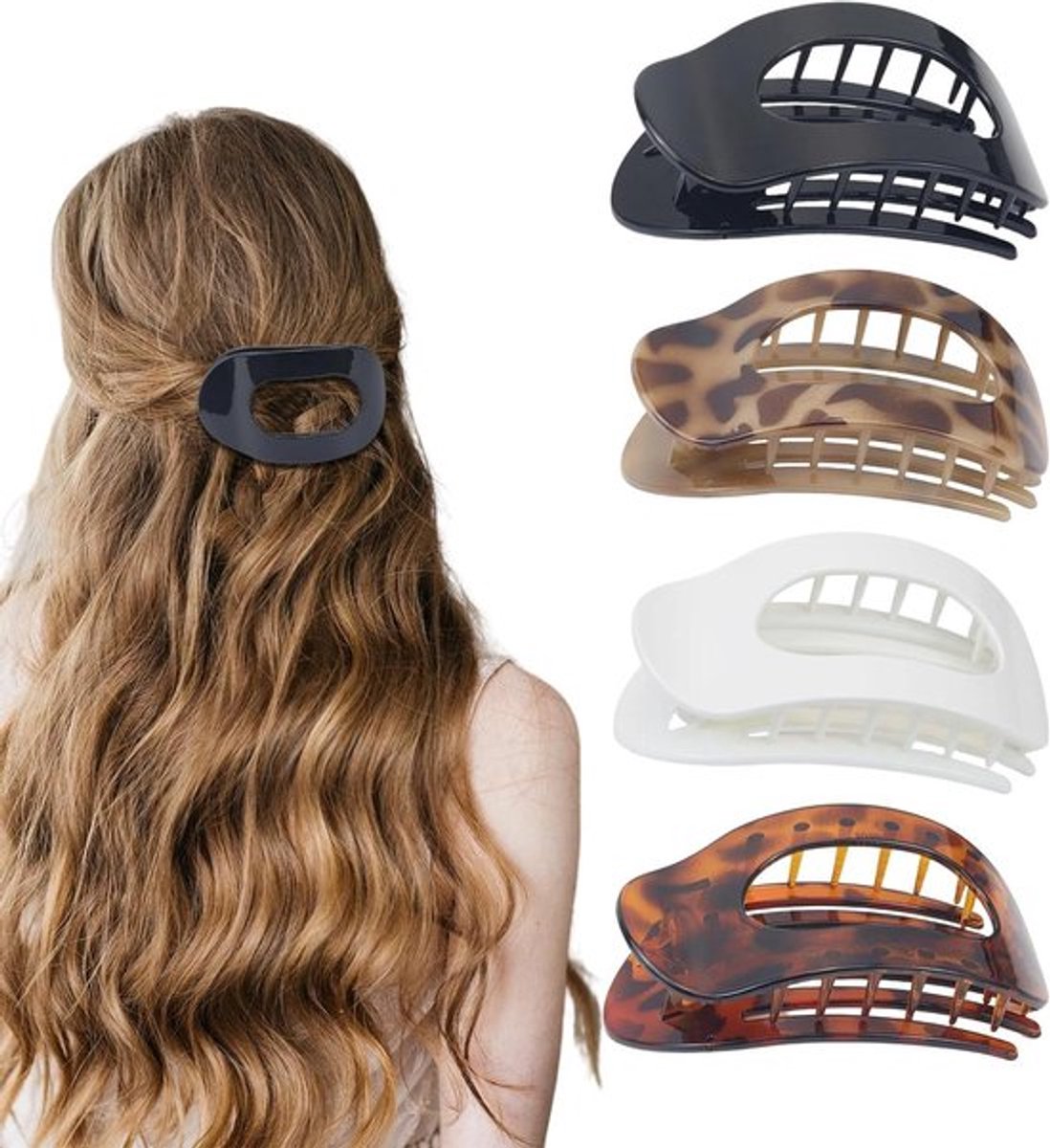 Platte haarklem, grote klauwclip 10 cm met 18 tanden voor sterke grip - comfortabel voor yoga, autorijden en ontspannen