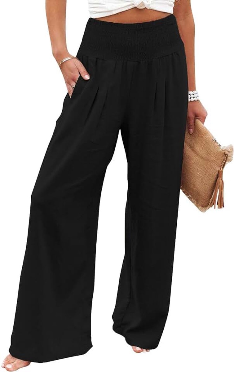 Linnen broek dames zomer broek casual linnen lichte broek wijde pijpen Palazzo vrijetijdsbroek hoge taille effen zomerbroek stoffen broek met zakken