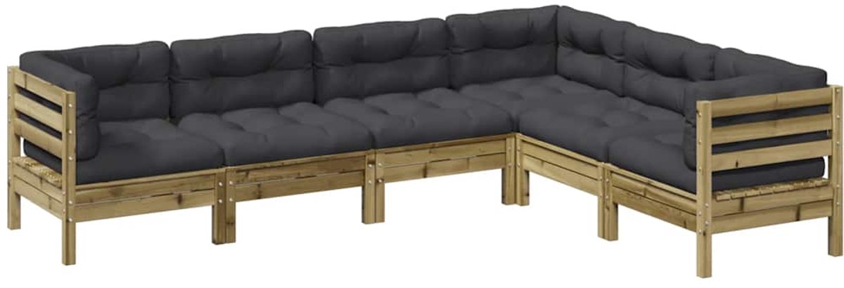 vidaXL 6-delige - Loungeset - met - kussens - geïmpregneerd - grenenhout antraciet