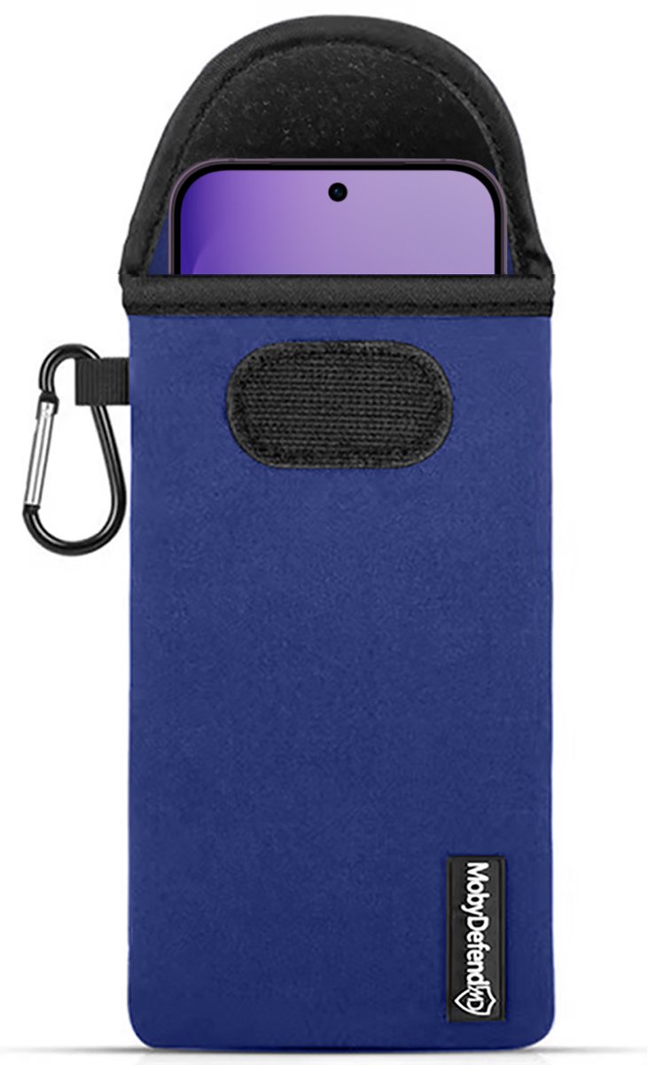 MobyDefend Hoesje - Geschikt voor Oppo Reno16 - Neopreen Pouch Met Karabijnhaak - Insteek - Riemlus - Blauw