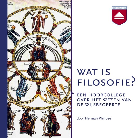 Illustratie van de levensboom met tekst 'Wat is filosofie? Een hoorcollege over het wezen van de wijsbegeerte'.