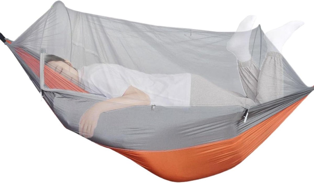Wandelhangmat - Kampeerhangmat Tent - Ontspannen Buiten - Geïntegreerd Muggennet - 260 x 140 cm - Oranje