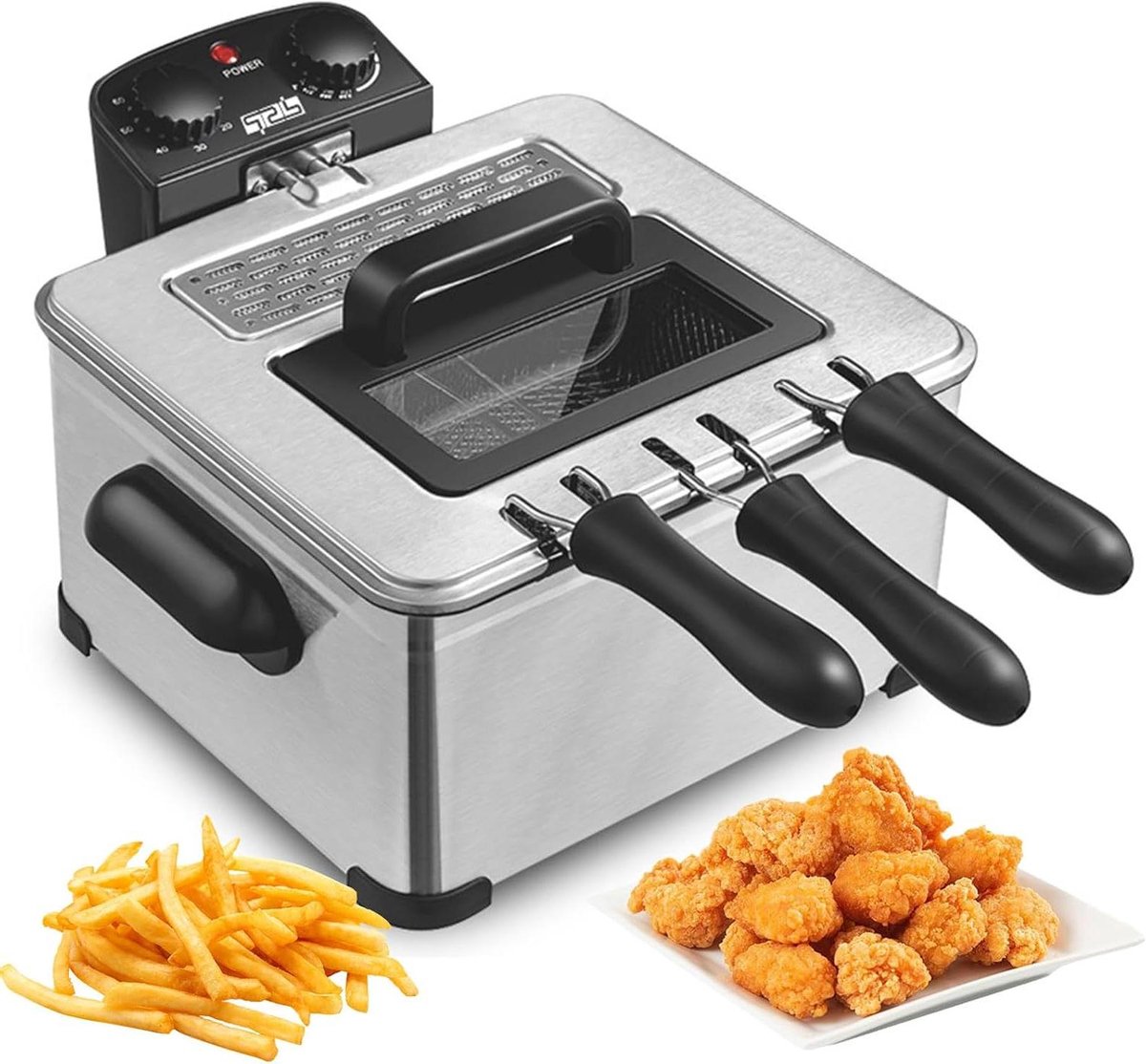 Elektrische Friteuse - Frituurpan - Commercieel Gebruik - Instelbare Temperatuur - 5 Liter - Zilver